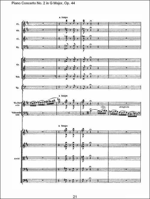 G大调第二钢琴协奏曲, Op.44第二乐章-钢琴谱