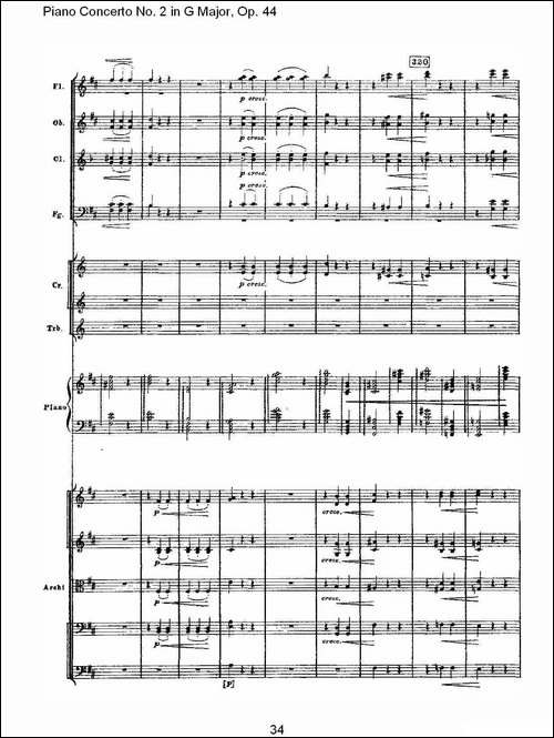G大调第二钢琴协奏曲, Op.44第二乐章-钢琴谱