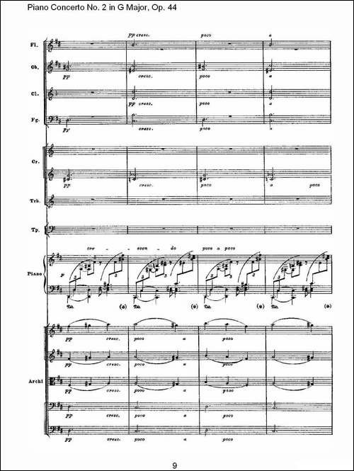 G大调第二钢琴协奏曲, Op.44第二乐章-钢琴谱