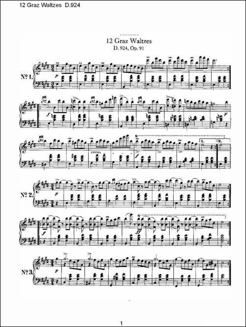 12 Graz Waltzes D.924-12格拉茨快步舞 D.924-钢琴谱