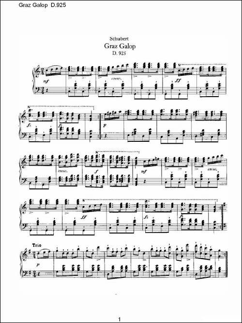 Graz Galop D.925-格拉茨快步舞 D.925-钢琴谱