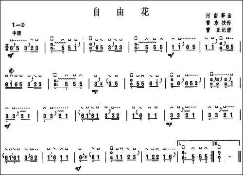 自由花-曹正记谱版-简谱|古筝古琴谱