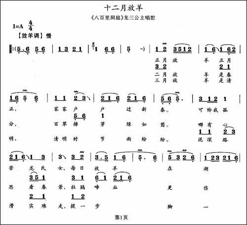 十二月放羊-《八百里洞庭》龙三公主唱段-花鼓戏谱