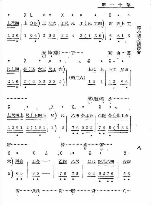 你且把愁容展放-老唱片：谭小培之《摘缨会》-工尺谱+简谱-京剧唱谱