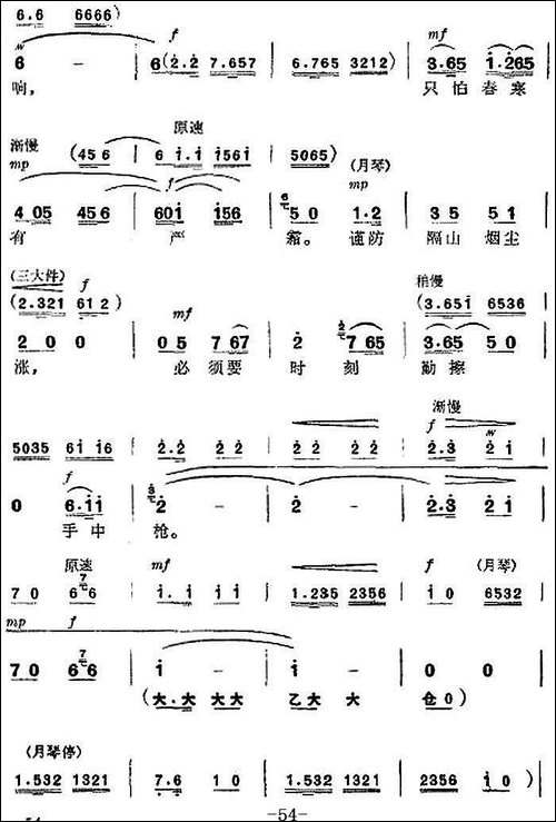 革命现代京剧《杜鹃山》全剧主旋律乐谱之第四场-青竹吐翠-京剧唱谱