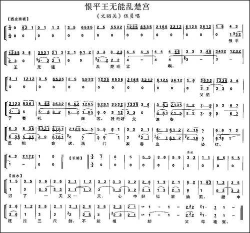 恨平王无能乱楚宫-《文昭关》伍员唱段、琴谱-京剧唱谱