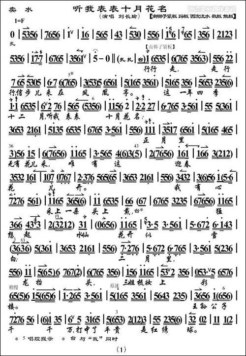 听我表表十月花名-《卖水》选段、琴谱-京剧唱谱