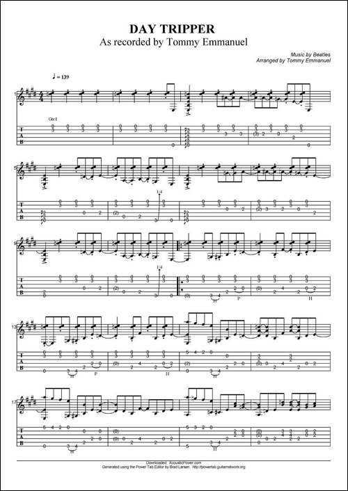 tommy-emmanuel：day-tripper-指弹吉他-吉他谱