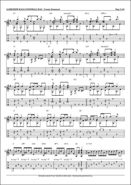tommy-emmanuel：gameshow-ragcannonball-rag-指弹吉他-吉他谱