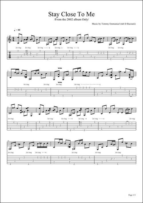 tommy-emmanuel：stay-close-to-me-指弹吉它-吉他谱