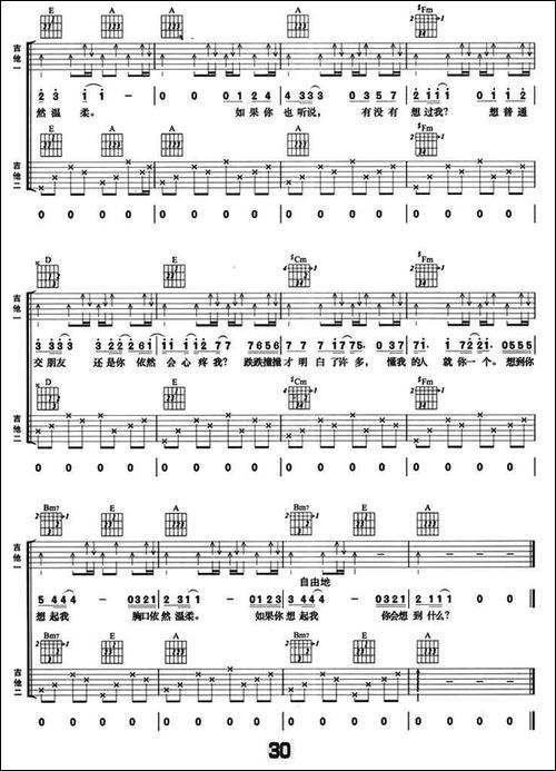 如果你也听说-双吉他-吉他谱