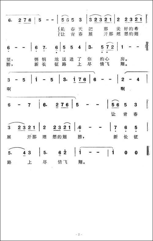 让青春展开理想的翅膀-电视剧《没赶上车的小伙子》插曲-美声曲谱