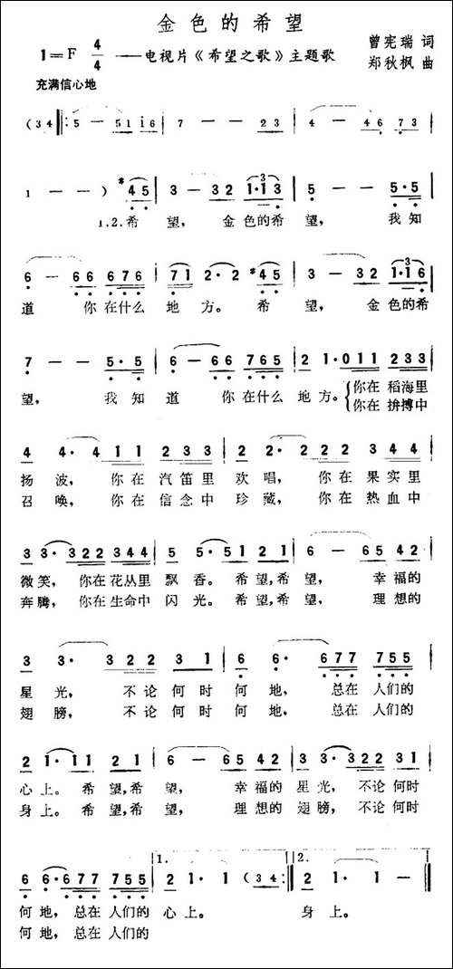 金色的希望-电视片《希望之歌》主题曲