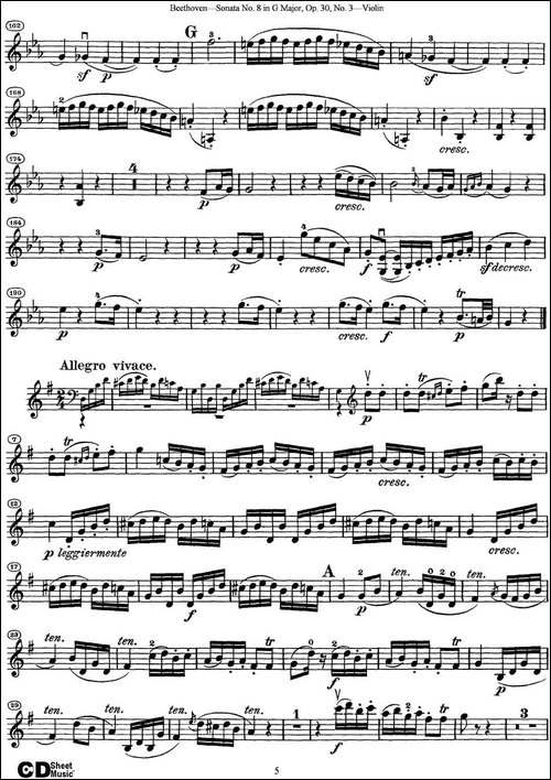 Violin-Sonata-No.8-in-G-Major-Op.30-No.3-提琴谱