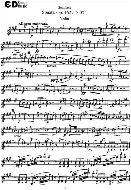 Violin-Sonata-in-A-major-Op.162-D.574-提琴谱