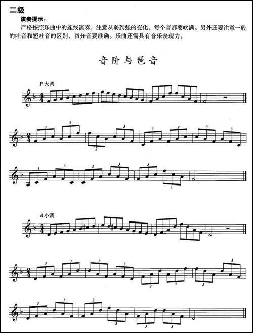 小号考级二级：音阶与琶音-F大调、d小调-铜管谱