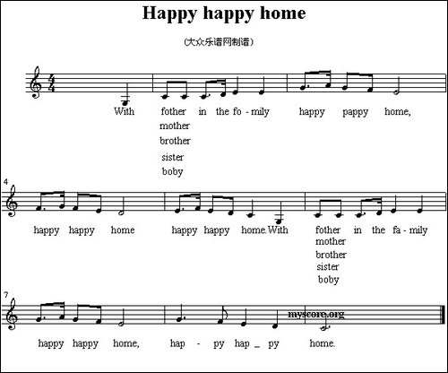 Happy-happy-home-英文儿歌、五线谱