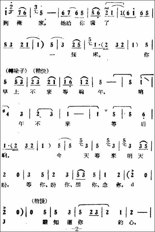 等你，盼你，想你，念你-电影版《朝阳沟》选段、拴保、银环对唱-豫剧唱谱