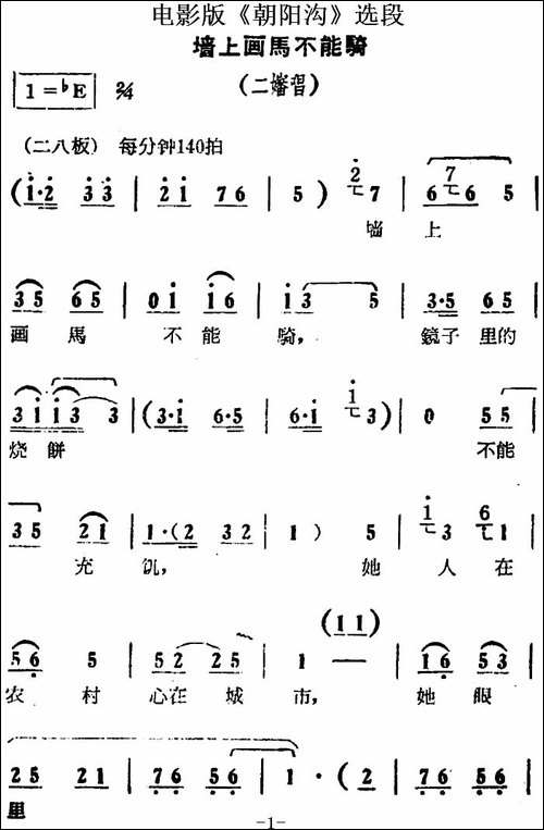 墙上画马不能骑-电影版《朝阳沟》选段、二婶唱段-豫剧唱谱